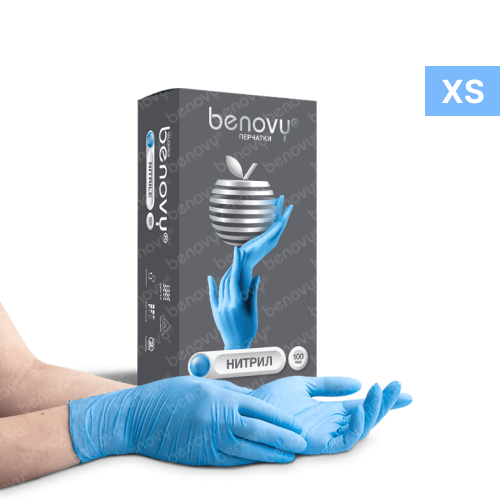 Перчатки нитриловые голубые размер XS, 100 шт, Benovy Dental Formula Nitrile Chlorinated Light